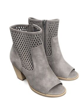 Report Gray Perforated Peep-Toe Ankle Boots